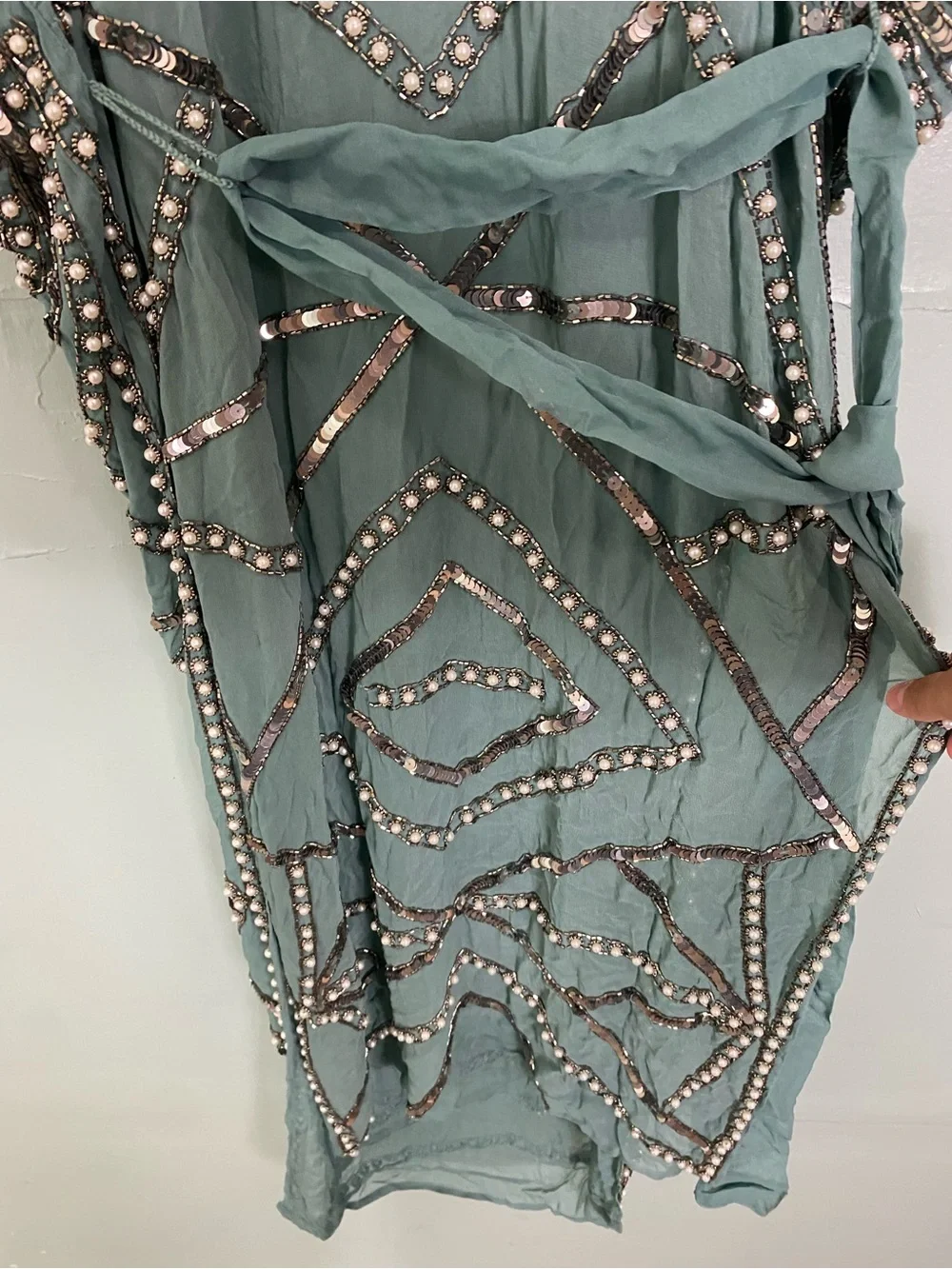Free People Jens Pirate Booty Space Odyssey Kaftan Green Embellished Beaded XS/S
